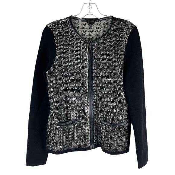 Talbots Merino Wool Knit Zip Jacket Black Cream Size S - Picture 1 of 7
